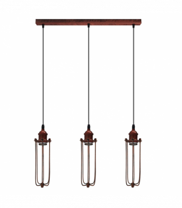 Vintage Industrial Rustic Red 3 Head Reactangle Base Pendant Cord E27 Base Metal Brushed Light Long Wire Cage Lamp Shade
