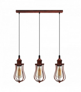 Vintage Industrial Rustic Red 3 Head Reactangle Base Pendant Cord E27 Metal Brushed Light Fitting Ballon Cage Lamp Shade