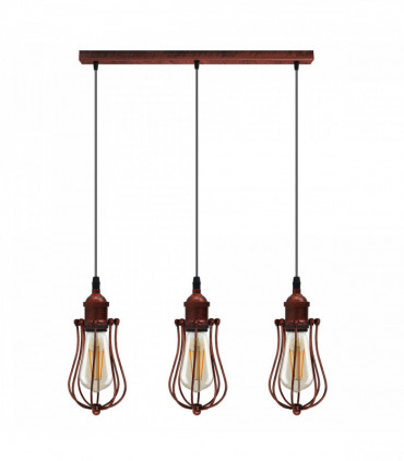 Vintage Industrial Rustic Red 3 Head Reactangle Base Pendant Cord E27 Metal Brushed Light Fitting Ballon Cage Lamp Shade