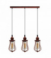Vintage Industrial Rustic Red 3 Head Reactangle Base Pendant Cord E27 Metal Brushed Light Fitting Ballon Cage Lamp Shade