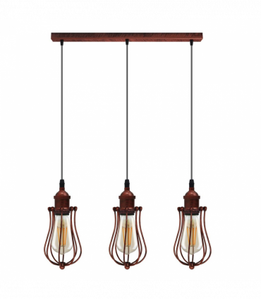 Vintage Industrial Rustic Red 3 Head Reactangle Base Pendant Cord E27 Metal Brushed Light Fitting Ballon Cage Lamp Shade