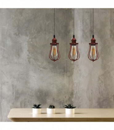 Vintage Industrial Rustic Red 3 Head Reactangle Base Pendant Cord E27 Metal Brushed Light Fitting Ballon Cage Lamp Shade