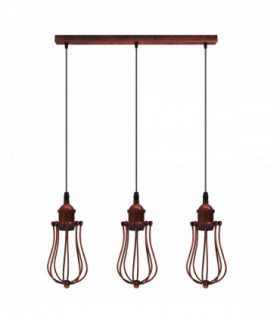 Vintage Industrial Rustic Red 3 Head Reactangle Base Pendant Cord E27 Metal Brushed Light Fitting Ballon Cage Lamp Shade