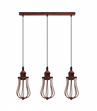 Vintage Industrial Rustic Red 3 Head Reactangle Base Pendant Cord E27 Metal Brushed Light Fitting Ballon Cage Lamp Shade