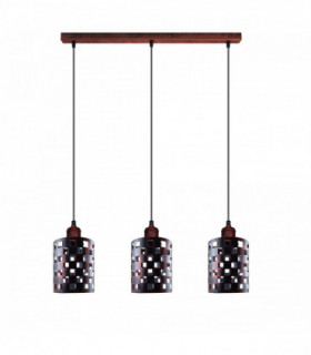 Vintage Industrial Rustic Red 3 Head Reactangle Base Pendant Cord E27 Metal Brushed Light Fitting Barel Cage Lamp Shade