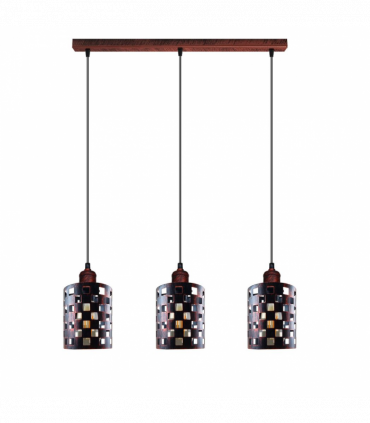 Vintage Industrial Rustic Red 3 Head Reactangle Base Pendant Cord E27 Metal Brushed Light Fitting Barel Cage Lamp Shade