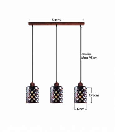 Vintage Industrial Rustic Red 3 Head Reactangle Base Pendant Cord E27 Metal Brushed Light Fitting Barel Cage Lamp Shade