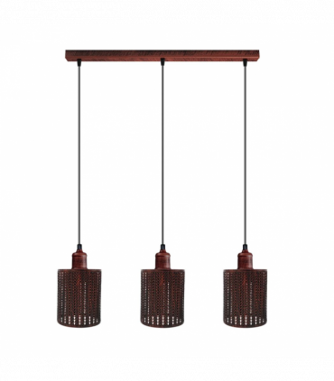 Vintage Industrial Rustic Red 3 Head Reactangle Base Pendant Cord E27 Metal Brushed Light Fitting Barel Cage Lamp Shade