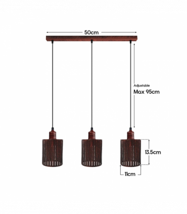 Vintage Industrial Rustic Red 3 Head Reactangle Base Pendant Cord E27 Metal Brushed Light Fitting Barel Cage Lamp Shade
