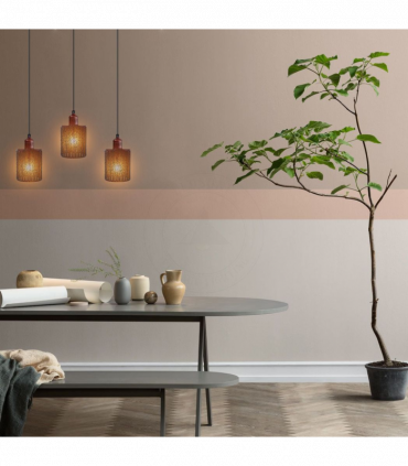 Vintage Industrial Rustic Red 3 Head Reactangle Base Pendant Cord E27 Metal Brushed Light Fitting Barel Cage Lamp Shade