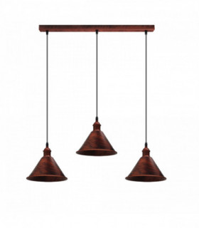 Vintage Industrial Rustic Red 3 Head Reactangle Base Pendant Cord E27 Metal Brushed Light Fitting Cone Shape Lamp Shade