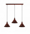 Vintage Industrial Rustic Red 3 Head Reactangle Base Pendant Cord E27 Metal Brushed Light Fitting Cone Shape Lamp Shade