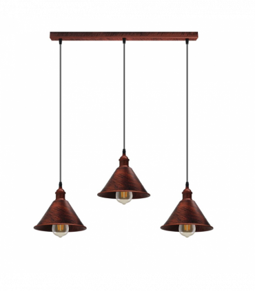 Vintage Industrial Rustic Red 3 Head Reactangle Base Pendant Cord E27 Metal Brushed Light Fitting Cone Shape Lamp Shade
