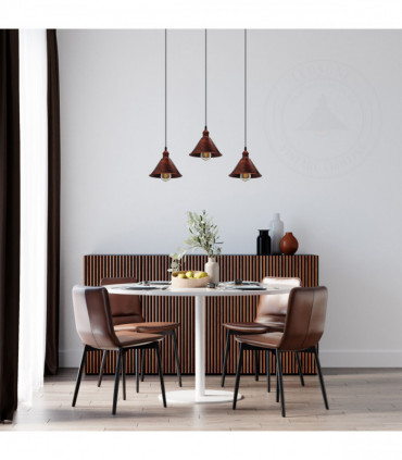 Vintage Industrial Rustic Red 3 Head Reactangle Base Pendant Cord E27 Metal Brushed Light Fitting Cone Shape Lamp Shade