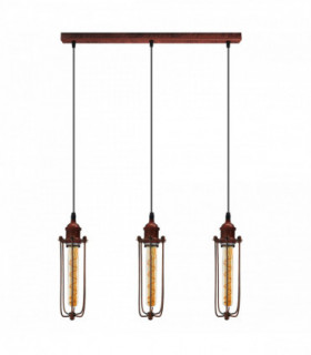 Vintage Industrial Rustic Red 3 Head Reactangle Base Pendant Cord E27 Metal Brushed Light Long Wire Cage Lamp Shade