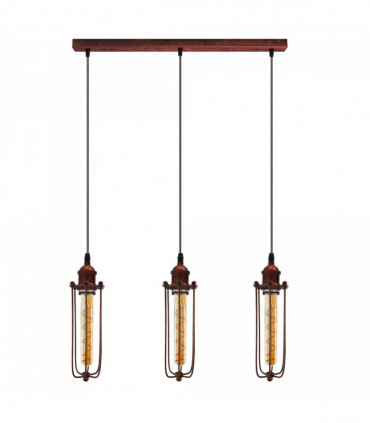 Vintage Industrial Rustic Red 3 Head Reactangle Base Pendant Cord E27 Metal Brushed Light Long Wire Cage Lamp Shade