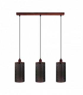 Vintage Industrial Rustic Red 3 Head Reactangle Pendant Cord  E27 Base Metal Brushed Light Fitting Barel Cage Lamp Shade