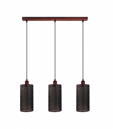 Vintage Industrial Rustic Red 3 Head Reactangle Pendant Cord  E27 Base Metal Brushed Light Fitting Barel Cage Lamp Shade