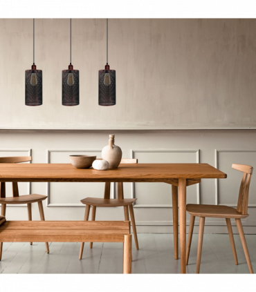 Vintage Industrial Rustic Red 3 Head Reactangle Pendant Cord  E27 Base Metal Brushed Light Fitting Barel Cage Lamp Shade