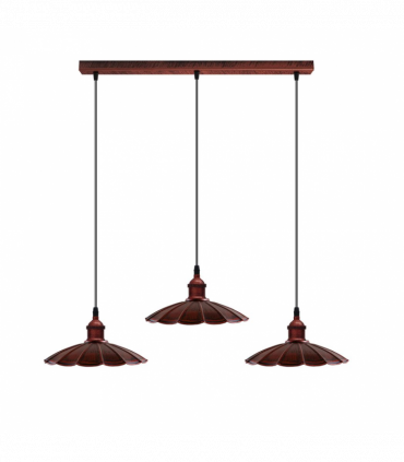 Vintage Industrial Rustic Red 3 Head Reactangle Pendant Cord E27  Metal Brushed Light Fitting Umbrella Shape Lamp Shade