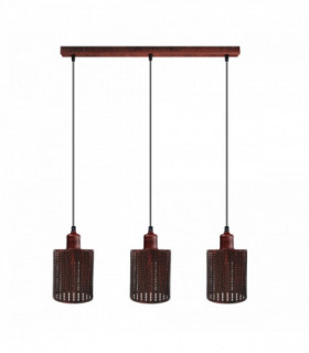Vintage Industrial Rustic Red 3 Head Reactangle Pendant Cord E27 Base Metal Brushed Light Fitting Barel Cage Lamp Shade