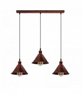 Vintage Industrial Rustic Red 3 Head Reactangle Pendant Cord E27 Base Metal Brushed Light Fitting Cone Shape Lamp Shade