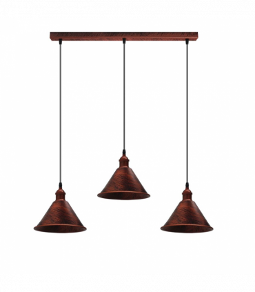 Vintage Industrial Rustic Red 3 Head Reactangle Pendant Cord E27 Base Metal Brushed Light Fitting Cone Shape Lamp Shade