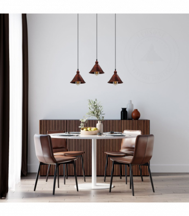 Vintage Industrial Rustic Red 3 Head Reactangle Pendant Cord E27 Base Metal Brushed Light Fitting Cone Shape Lamp Shade