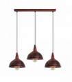 Vintage Industrial Rustic Red 3 Head Reactangle Pendant Cord E27 Base Metal Brushed Light Fitting Small Dome Lamp Shade