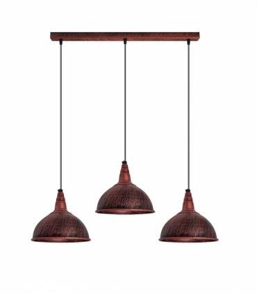 Vintage Industrial Rustic Red 3 Head Reactangle Pendant Cord E27 Base Metal Brushed Light Fitting Small Dome Lamp Shade