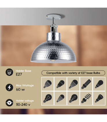 Vintage Industrial Style Flush Mount Metal Chrome Ceiling Light