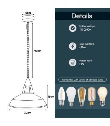 Vintage Industrial Yellow Brass Metal Ceiling Lamp Shade Pendant Lights, UK E27