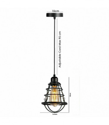 Vintage Modern Black Hanging Pendant Light Ceiling Lamp With95cm Adjustable Wire For Kitchen, Bedroom, Living room