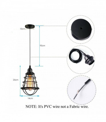 Vintage Modern Black Hanging Pendant Light Ceiling Lamp With95cm Adjustable Wire For Kitchen, Bedroom, Living room