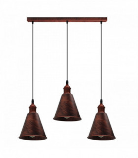 Vintage Rustic Red 3 Head Reactangle Base Pendant Cord E27 Base Metal Brushed Light Fitting Long Cone Shape Lamp Shade