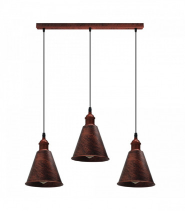 Vintage Rustic Red 3 Head Reactangle Base Pendant Cord E27 Base Metal Brushed Light Fitting Long Cone Shape Lamp Shade