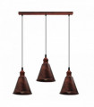 Vintage Rustic Red 3 Head Reactangle Base Pendant Cord E27 Base Metal Brushed Light Fitting Long Cone Shape Lamp Shade