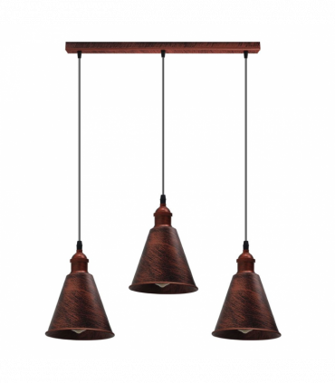Vintage Rustic Red 3 Head Reactangle Base Pendant Cord E27 Base Metal Brushed Light Fitting Long Cone Shape Lamp Shade