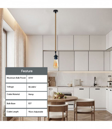 Vintage Single Pendant Light Fitting, lampshade addable E27 Lamp Holder for Ceiling Hanging Light,