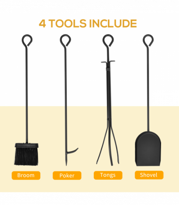 Vintage Style Firewood Log Rack Holder w/ Shovel Broom Poker Tong Tools Hooks