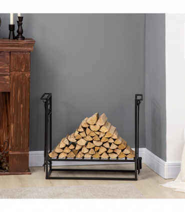 Vintage Style Firewood Log Rack Holder w/ Shovel Broom Poker Tong Tools Hooks