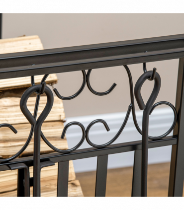 Vintage Style Firewood Log Rack Holder w/ Shovel Broom Poker Tong Tools Hooks