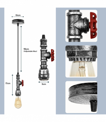 Vintage industrial  Brushed Silver metal pendant pipe light E27 adjustable cable