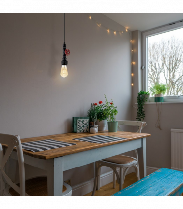 Vintage industrial Black metal pendant pipe light E27 adjustable cable