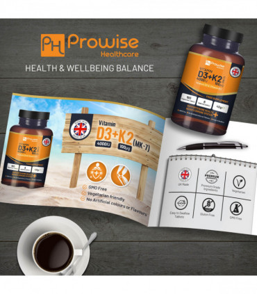 Vitamin D3 4000IU & K2 MK7 100μg Vegetarian 180 Tablets Supplement for Immune Support Calcium Boost, Bone & Muscle by Prowise