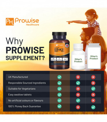 Vitamin D3 4000IU & K2 MK7 100μg Vegetarian 180 Tablets Supplement for Immune Support Calcium Boost, Bone & Muscle by Prowise