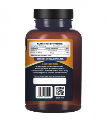 Vitamin D3 4000IU & K2 MK7 100μg Vegetarian 180 Tablets Supplement for Immune Support Calcium Boost, Bone & Muscle by Prowise