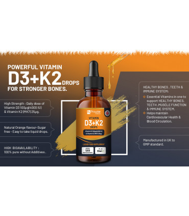 Vitamin D3 4000iu + K2 MK7 25µg Orange Liquid Drops I High Strength 30ml Bottle