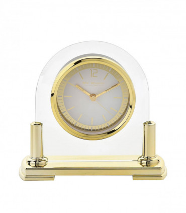 Wm.Widdop Glass Mantel Clock 2 Tone Dial Gold Stand
