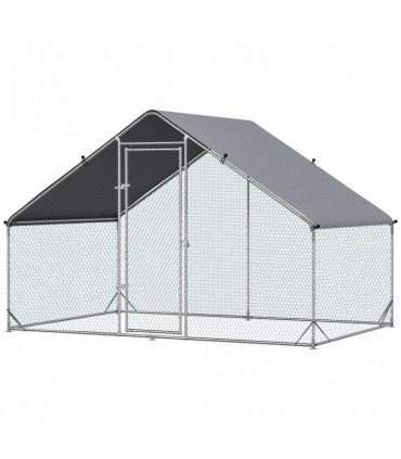 Walk In Chicken Run Galvanized Chicken Coop Hen House w/ Water-Resist Cover